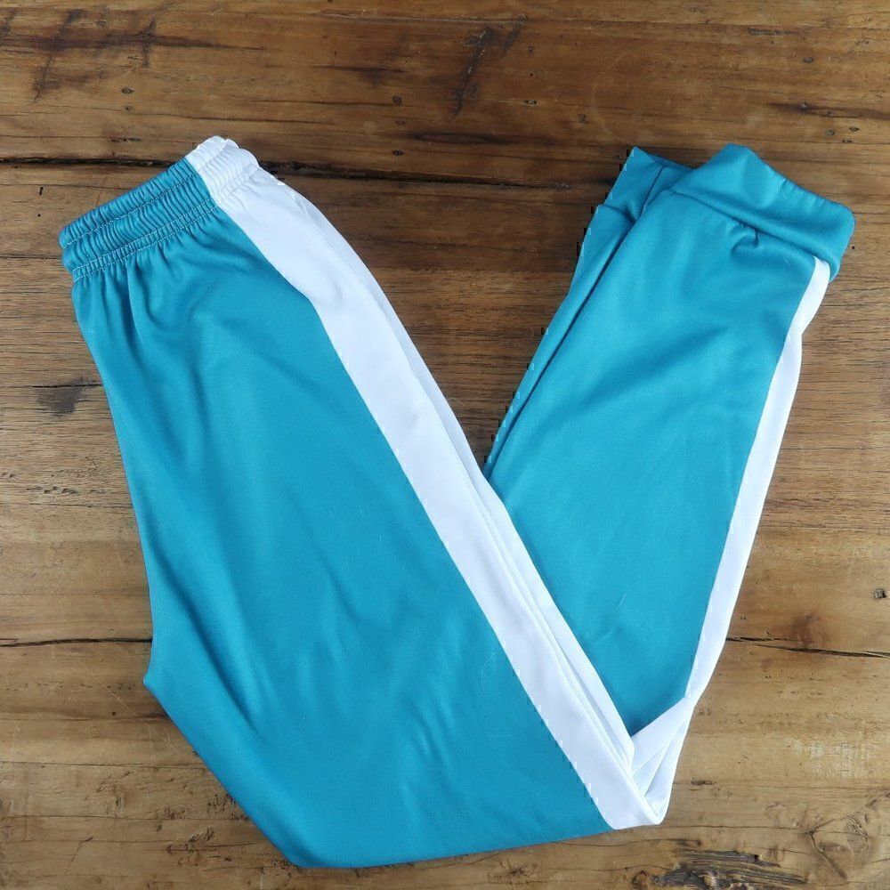TEAL & WHITE FLEECE LINED ELASTIC & DRAWSTRING WAIST JOGGERS SIZE SMALL